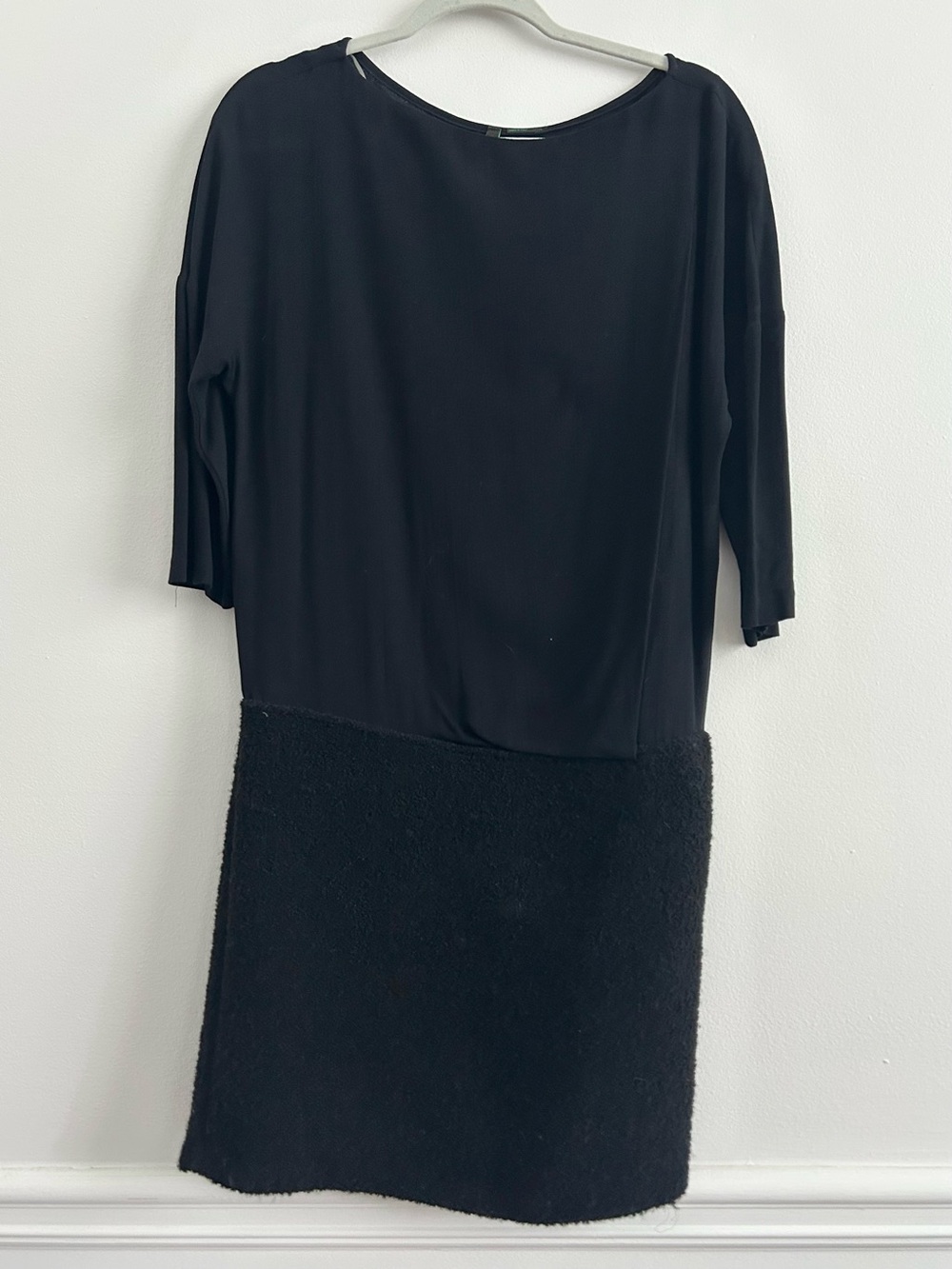 Stile Benetton Mixed Fabric 3/4 Sleeve Mini Dress in Black size Medium Sherpa